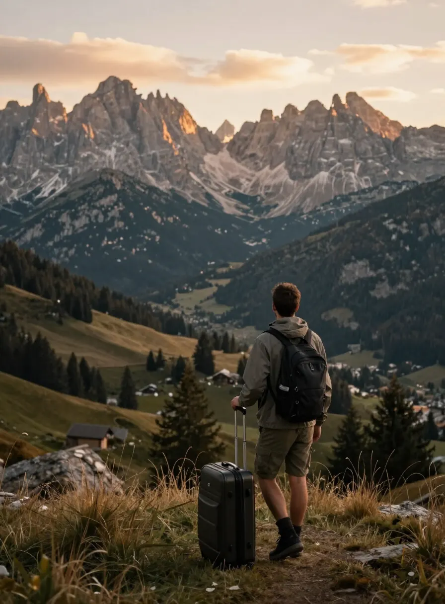 Viajante contemplando uma paisagem de montanhas